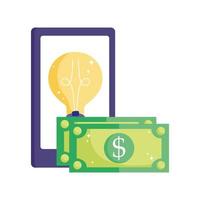 paiement en ligne, argent de billets de smartphone, achats sur le marché du commerce électronique, application mobile vecteur