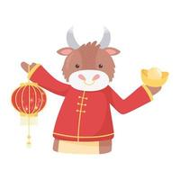 bonne année 2021 chinois, bœuf de dessin animé avec lanterne et or vecteur