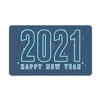 Bonne année 2021, carte de voeux néon avec étoiles vecteur