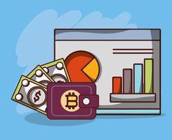 Bitcoin échange de billets de banque portefeuille statistiques entreprise crypto-monnaie transaction argent numérique vecteur