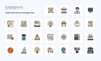25 pack d'icônes de style rempli de lignes électriques d'éducation et de connaissances modernes vecteur