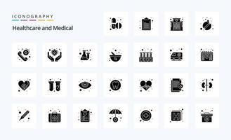 pack d'icônes de 25 glyphes solides médicaux vecteur