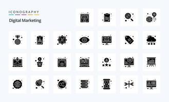 25 pack d'icônes de glyphes solides de marketing numérique vecteur