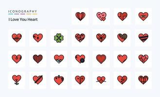 pack d'icônes de style rempli de 25 lignes de coeur vecteur