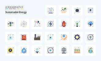 pack d'icônes de couleur plate de 25 énergies durables vecteur