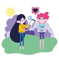 fille et garçon idée de smartphone parler message d'amour médias sociaux vecteur