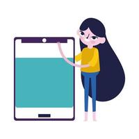 jeune femme, à, appareil smartphone, médias sociaux vecteur