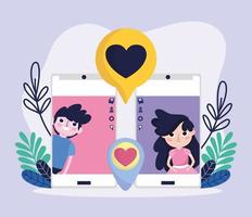 mignon fille et garçon écran de smartphone chat romantique amour médias sociaux vecteur