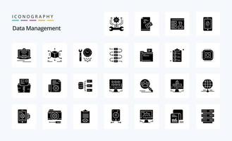 25 pack d'icônes de glyphe solide de gestion de données vecteur