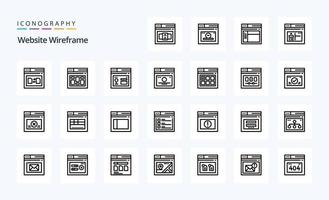 Pack d'icônes de ligne filaire de 25 sites Web vecteur