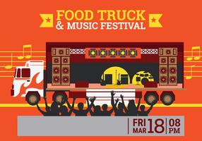 Affiche de festival de musique et de camion de nourriture avec Gourmet, conception de thème de concert vecteur