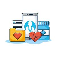 smartphone avec des médicaments et des icônes cardio vecteur