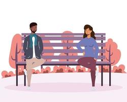 interracial jeune couple amoureux dans la chaise de parc avatars personnages vecteur