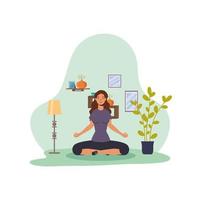 femme pratiquant le yoga dans la maison vecteur