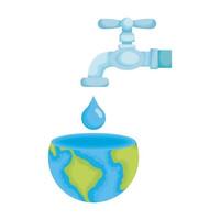 monde planète terre avec robinet d'eau ouvert vecteur