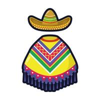 poncho de la culture mexicaine et chapeau mariachi style plat vector illustration design