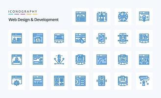 25 pack d'icônes bleues de conception et de développement web vecteur