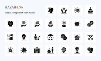 25 pack d'icônes de glyphes solides de gestion de produits et d'affaires mondiales vecteur