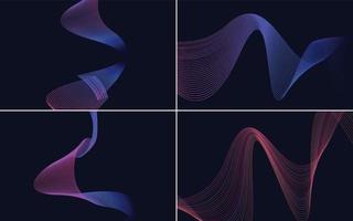 ensemble de 4 lignes abstraites de fond de motif de vague géométrique vecteur