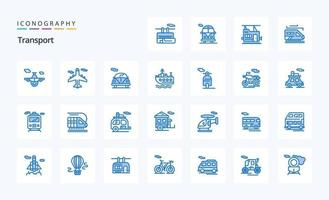 25 pack d'icônes bleues de transport vecteur