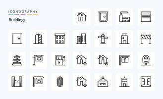 pack d'icônes de ligne de 25 bâtiments vecteur