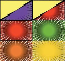 fond de cadres colorés de bande dessinée avec des rayons de demi-teintes effets radiaux et pointillés style pop art vecteur