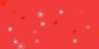 texture de doodle vecteur rouge et jaune clair avec des fleurs