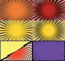 fond de cadres colorés de bande dessinée avec des rayons de demi-teintes effets radiaux et pointillés style pop art vecteur