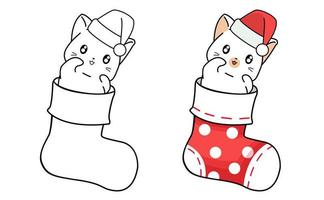 chat mignon dans la chaussette dessin animé facilement coloriage pour les enfants vecteur