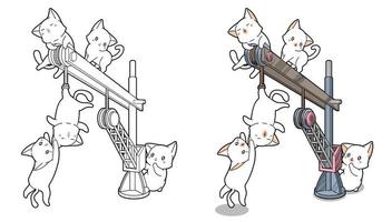 Les chats mignons jouent à un coloriage de dessin animé de grue pour les enfants vecteur