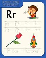 Feuille de calcul de traçage alphabet avec lettre r et r vecteur