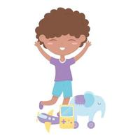 zone pour enfants, mignon petit garçon jouets jeu vidéo d'éléphant et avion vecteur