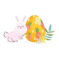 Joyeux Pâques oeuf de lapin peinture avec des fleurs de carottes nature vecteur