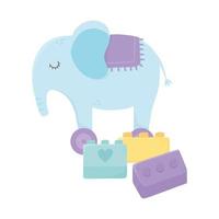 zone pour enfants, jouets de dessin animé de construction d'éléphants et de briques vecteur