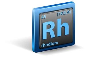 élément chimique rhodium. symbole chimique avec numéro atomique et masse atomique. vecteur