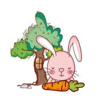 animaux mignons, lapin rose avec carotte carotte vecteur
