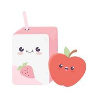 jolie boîte à jus et personnage de dessin animé kawaii pomme vecteur