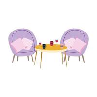 restaurant ou une table de coussin de chaise de café avec des tasses à café de vin vecteur