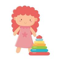 jouets pour enfants petite poupée et objet pyramide dessin animé amusant vecteur