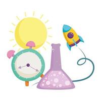 retour à l'école, chimie flacon horloge créativité éducation élémentaire dessin animé