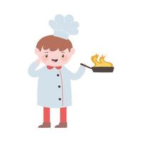 chef garçon avec casserole flamme dessin animé caractère icône isolé design vecteur
