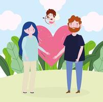 jeune couple coeur amour image de dessin animé romantique vecteur