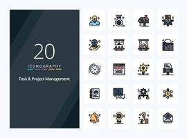 20 icônes remplies de ligne de gestion de tâches et de projets pour la présentation vecteur