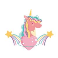 licorne dessin animé arc en ciel étoiles filantes décoration rêve de nuit vecteur