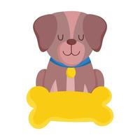 animalerie, petit chien assis avec collier et dessin animé animal os vecteur