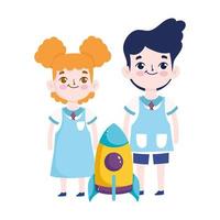 retour à lécole, étudiant garçon et fille dessin animé de léducation élémentaire fusée vecteur