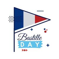 drapeau de la france et style plat de lettrage bastille day vecteur