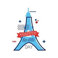 eiffel bastille day lettrage style plat vecteur