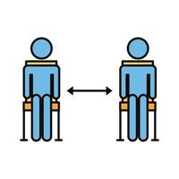 figures humaines dans des chaises avec ligne de distance sociale et style de remplissage vecteur