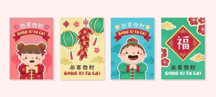 Carte de voeux mignonne gong xi fa cai vecteur